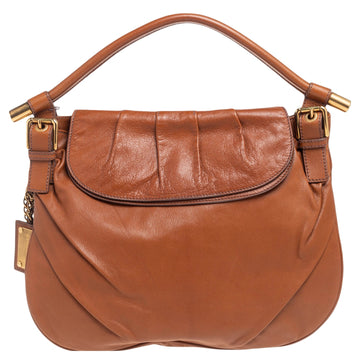 Dolce & Gabbana Brown Leather Pleated Hobo