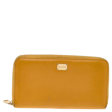 Dolce & Gabbana Yellow Leather Zip Around Wallet