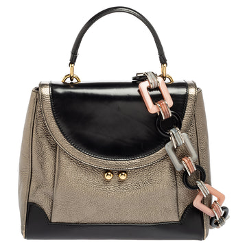 Dolce & Gabbana Metallic Silver/Black Leather Miss Babette Top Handle Bag