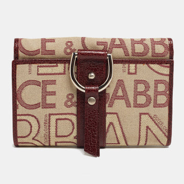Dolce & Gabbana Burgundy Monogram Fabric and Leather D Ring Trifold Wallet