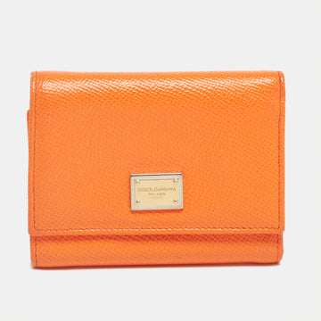 Dolce & Gabbana Orange Leather Trifold Compact Wallet