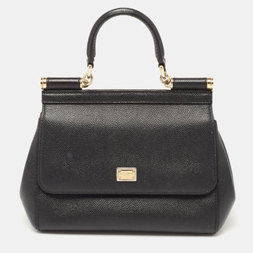 Dolce & Gabbana Black Leather Small Miss Sicily Top Handle Bag
