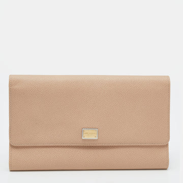 Dolce & Gabbana Beige Leather Long Trifold Wallet