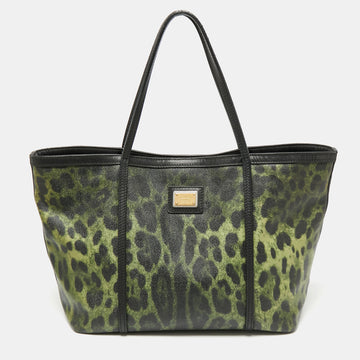 Dolce & Gabbana Green/Black Leopard Print Coated Canvas and Leather Miss Escape Tote