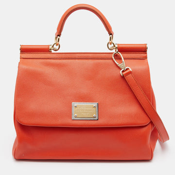 Dolce & Gabbana Orange Leather  Miss Sicily Top Handle Bag