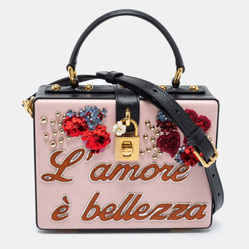 Dolce & Gabbana Black/Pink Embellished Leather Dolce L' Amore Box Bag