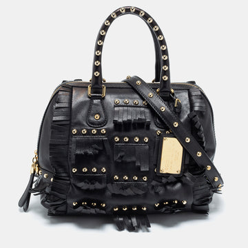 Dolce & Gabbana Black Leather Fringed Studded Satchel