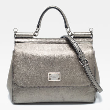 Dolce & Gabbana Gun Metal Leather Medium Miss Sicily Top Handle Bag