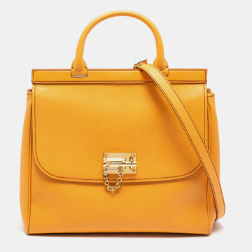 Dolce & Gabbana Light Orange Leather Miss Monica Top Handle Bag
