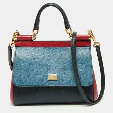 Dolce & Gabbana Tri Color Leather Small Miss Sicily Top Handle Bag