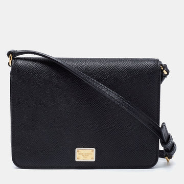 Dolce & Gabbana Black Leather Square Flap Crossbody Bag