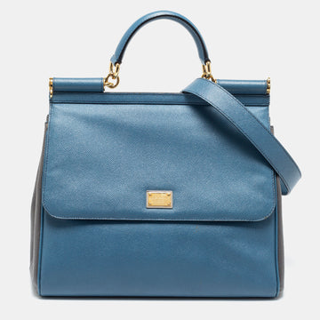 Dolce & Gabbana Blue/Grey Leather Large Miss Sicily Top Handle Bag
