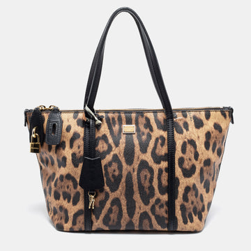 Dolce & Gabbana Brown/Black Animal Print Coated Canvas and Leather Miss Escape Tote