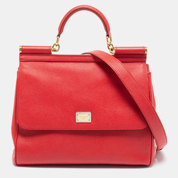 Dolce & Gabbana Red Leather Large Miss Sicily Top Handle Bag