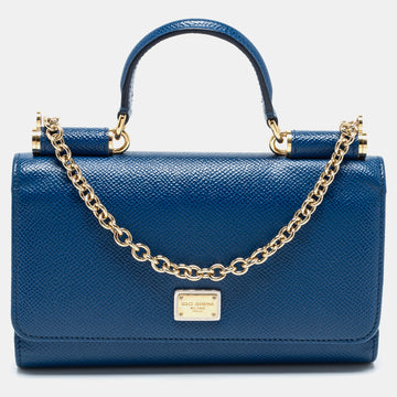 Dolce & Gabbana Navy Blue Leather Miss Sicily Von Wallet on Chain