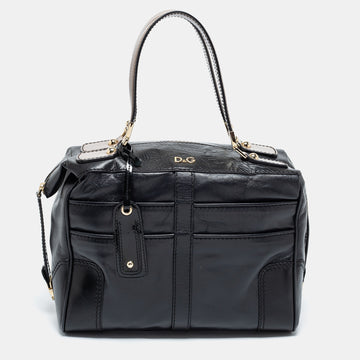 Dolce and Gabbana Black Leather Bowling Bag