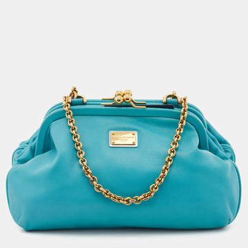 Dolce & Gabbana Turquoise Leather Frame Chain Shoulder Bag