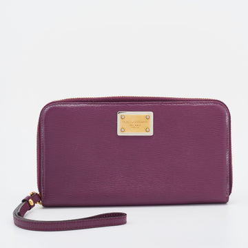 Dolce & Gabbana Plum Purple Leather Zip Around Continental Wallet