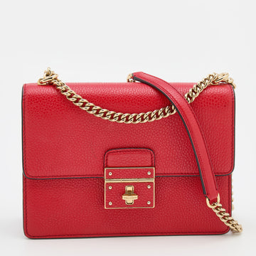 Dolce & Gabbana Red Leather Rosalia Flap Shoulder Bag