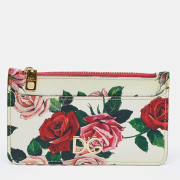Dolce & Gabbana Multicolor Floral Print Leather Zip Card Holder