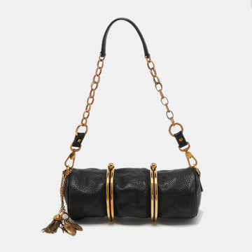 Dolce & Gabbana Black Pebbled Leather Double Kiss Lock Shoulder Bag