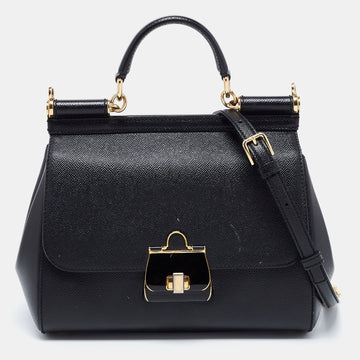 Dolce & Gabbana Black Dauphine Leather Medium Miss Sicily Top Handle Bag