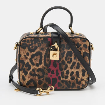 Dolce & Gabbana Brown/Black Leopard Print Coated Canvas and Leather Dauphine Box Bag