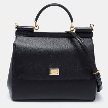Dolce & Gabbana Black Leather Regular Miss Sicily Top Handle Bag