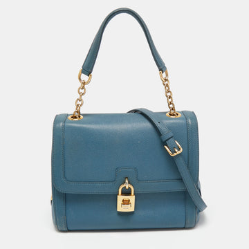 Dolce & Gabbana Blue Leather Padlock Top Handle Bag
