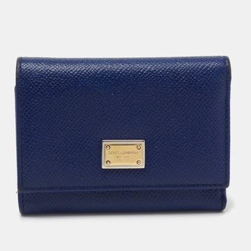 Dolce & Gabbana Blue Leather Trifold Wallet