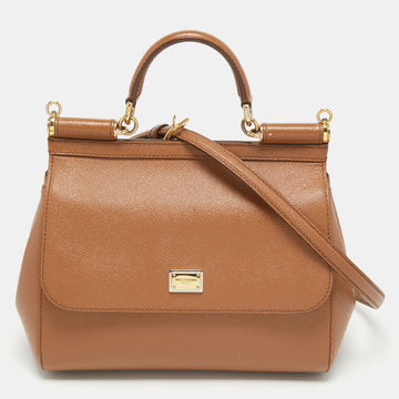 Dolce & Gabbana Brown Leather Medium Miss Sicily Top Handle Bag