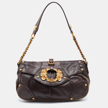 Dolce & Gabbana Dark Brown Leather Vintage Shoulder Bag