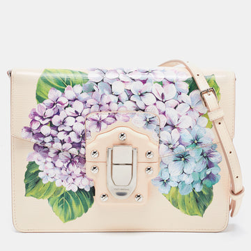 Dolce & Gabbana Beige Floral Print Leather Lucia Shoulder Bag