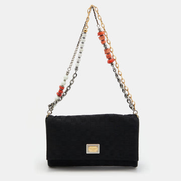 Dolce & Gabbana Black Woven Fabric and Leather Miss Charles Shoulder Bag