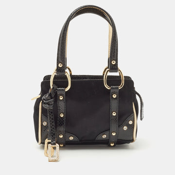 DOLCE & GABBANA Black Satin and Watersnake Leather Mini Charm Crystals Satchel