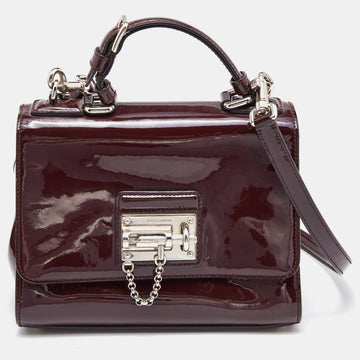 DOLCE & GABBANA Burgundy Patent Leather Small Miss Monica Top Handle Bag