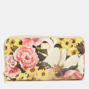 DOLCE & GABBANA Multicolor Floral Leather Zip Around Wallet