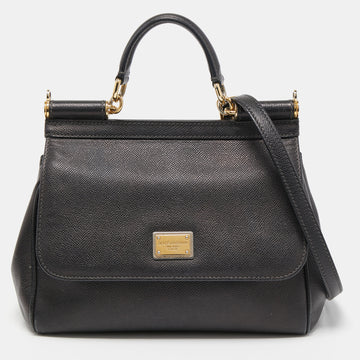 DOLCE & GABBANA Black Leather Medium Miss Sicily Top Handle Bag