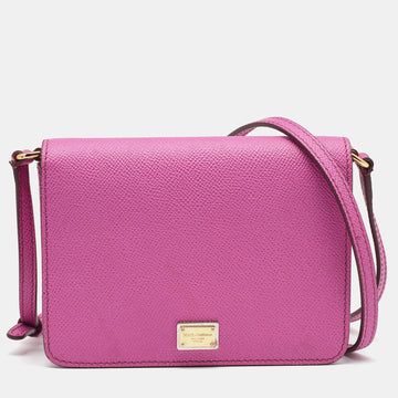 DOLCE & GABBANA Pink Leather Mini Dauphine Crossbody Bag