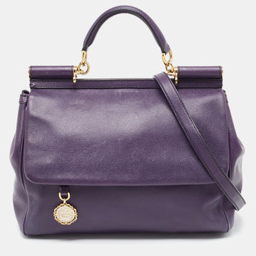 DOLCE & GABBANA Purple Leather Large Miss Sicily Top Handle Bag