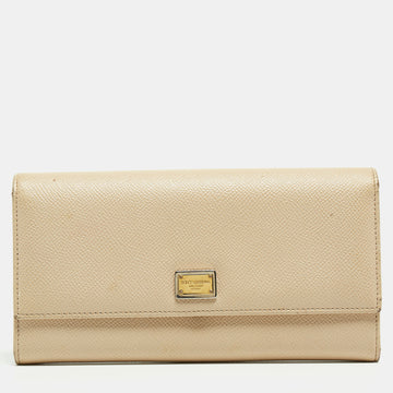 DOLCE & GABBANA Beige Leather Dauphine Flap Continental Wallet