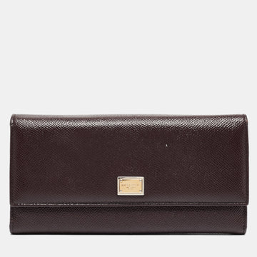 DOLCE & GABBANA Dark Brown Leather Dauphine Flap Continental Wallet