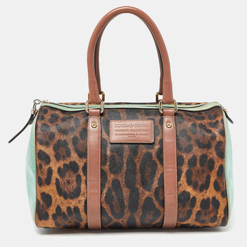 DOLCE & GABBANA Multicolor Leopard Coated Canvas and Leather Miss Escape Boston Bag