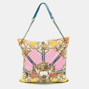 DOLCE & GABBANA Multicolor Quilted Barocco Print Fabric Front Pocket Tote