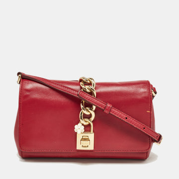 DOLCE & GABBANA Red Leather Padlock Flap Crossbody Bag