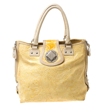 ETRO Yellow Paisley Embossed Patent Leather Tote