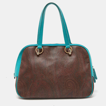ETRO Brown/Turquoise Paisley Print Coated Canvas Zip Dome Satchel