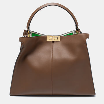 Fendi Brown Leather Large X Lite Peekaboo Top Handle Bag
