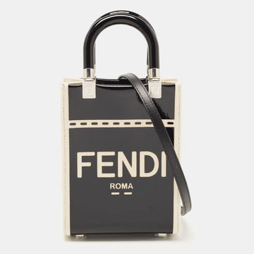 FENDI Black/Cream Patent Leather and Canvas Mini Sunshine Tote