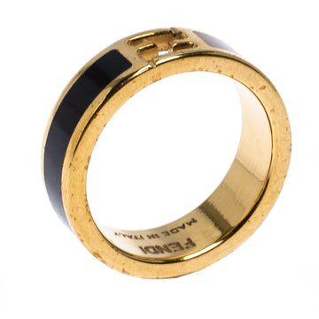 Fendi The Fendista Bi-color Enamel Gold Tone Band Ring Size 54.5